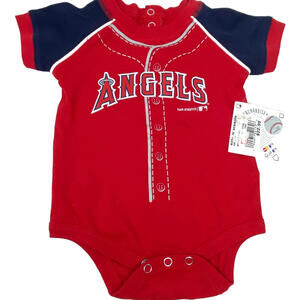 MLB Genuine Merchandise Anaheim Angels Baby Bodysuit Size 6/9 Months Red/Navy